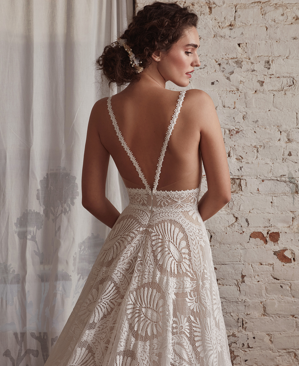 Spaghetti Strap or Long Sleeve Boho Wedding Dress with Backless A Line Silhouette